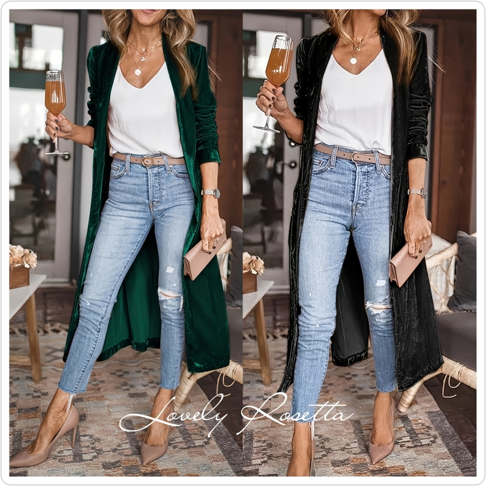 Green Long Sleeve Open Front Coat - Picture 7 of 14